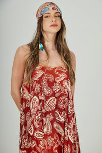 Vestido Longo Marrom Degradê Paisley Yacamim D3