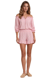 Shorts Com Babados Rosa Claro Xadrez Yacamim A21