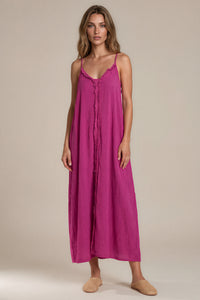 Vestido Longo De Alças Franjinhas Fúcsia Yacamim C3