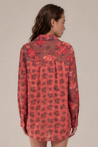 Camisa Ampla Tiradentes Com Flores Bordadas Rosa Yacamim R6