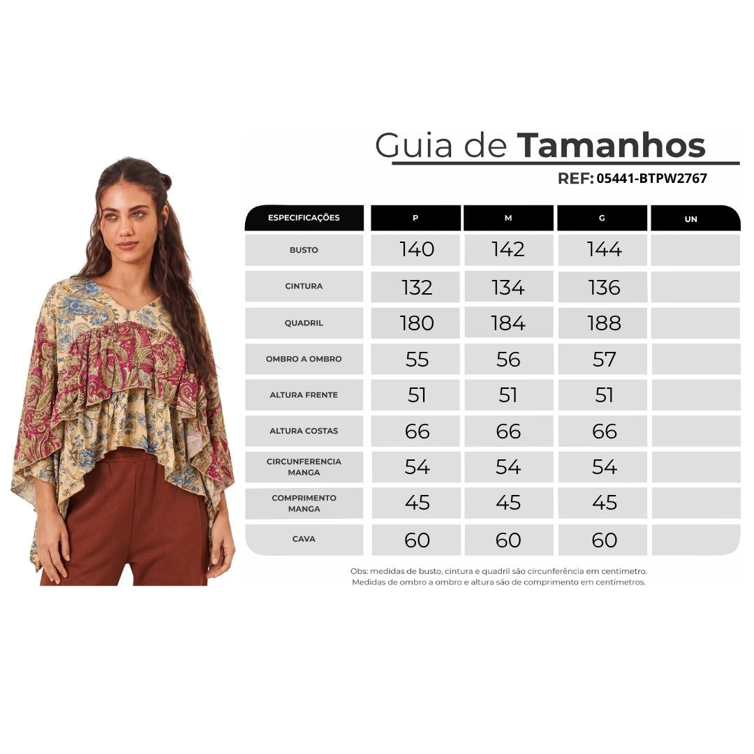 Bata Ampla Com Babados Bege Vermelha Patchwork Yacamim B26