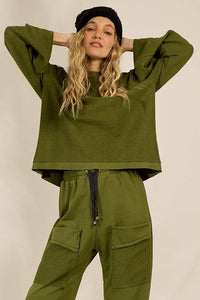 Blusa Básica De Moletom Com Mangas Longas Verde Yacamim A28