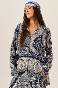 Camisa Ampla Godê Azul Estampa paisley Yacamim A21