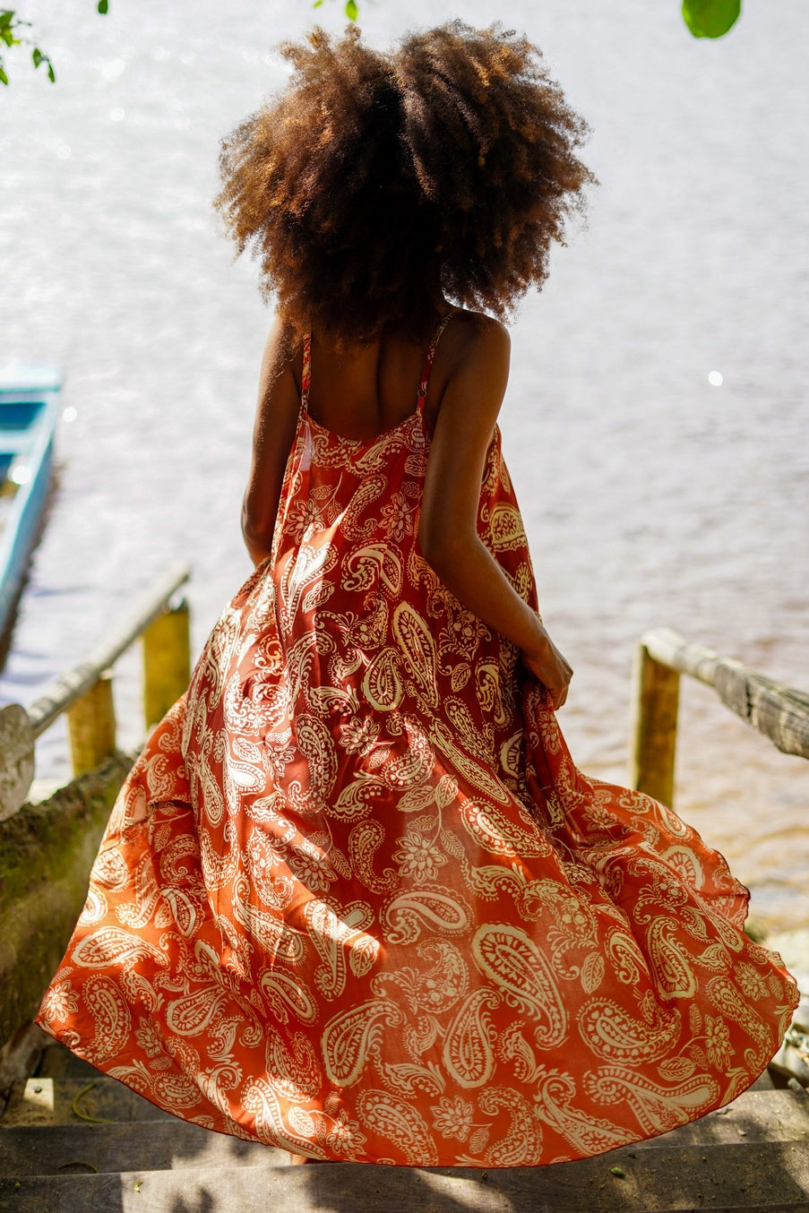 Vestido Longo Marrom Degradê Paisley Yacamim D3