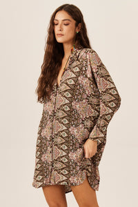 Chemise Ampla Com Mangas Marrom Estampa Paisley Yacamim P9