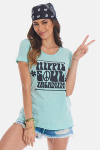 Blusa Básica Estampa Hippie Soul Verde Água Yacamim B20