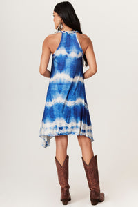 Vestido Curto Nadador Azul Estampado Tie Dye Yacamim E6