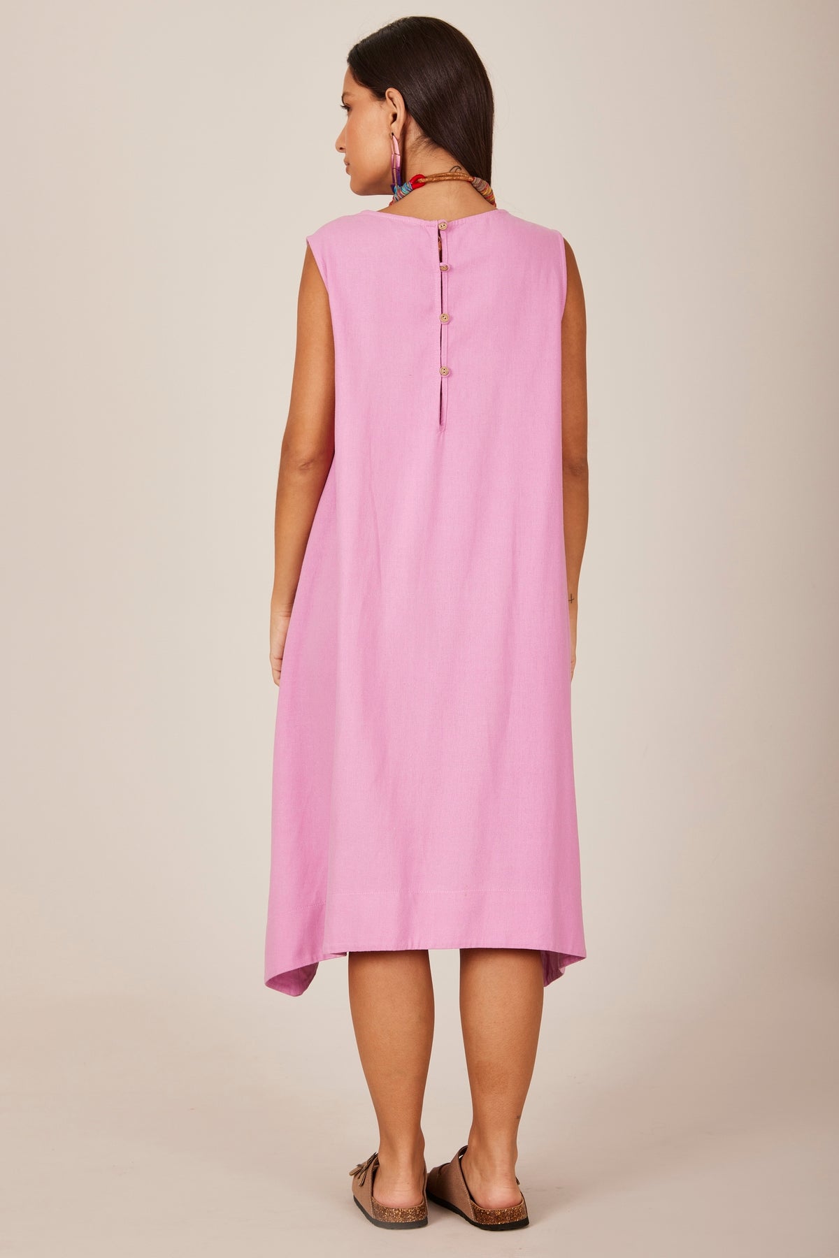 Vestido Curto De Linho Regata Lilás Yacamim C8 Liso