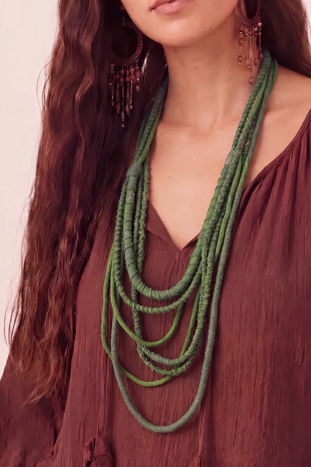 Colar Artesanal De Cordas Verdes Yacamim #1216