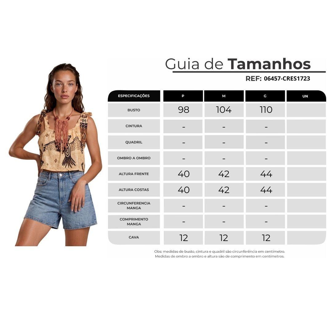 Cropped Sobreposto Bege Estampado Coleção Peru Yacamim L9