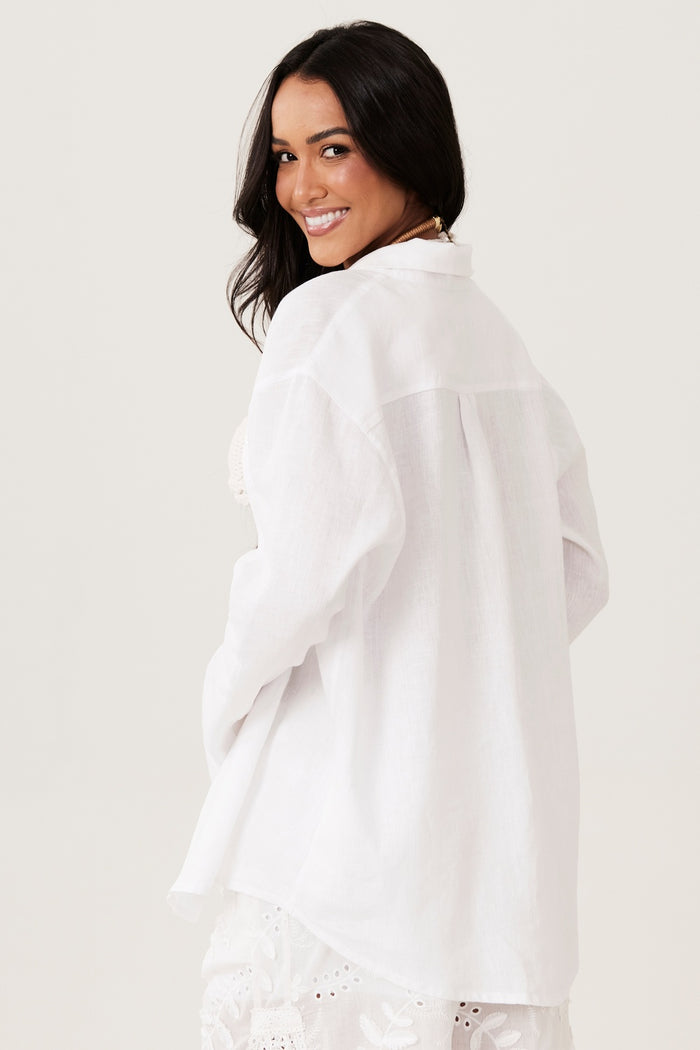 Camisa 100% Linho Cambraia Madrepérola Branco Yacamim A14