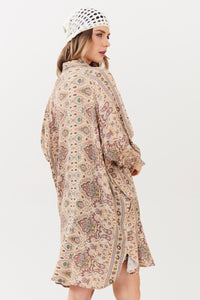 Chemise Curta Manga Longa Bege Paisley Yacamim L3
