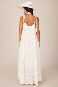 Vestido Longo Com Alças De Amarrar Branco Yacamim C7