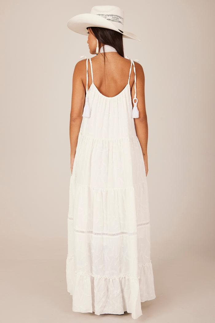 Vestido Longo Com Alças De Amarrar Branco Yacamim C7