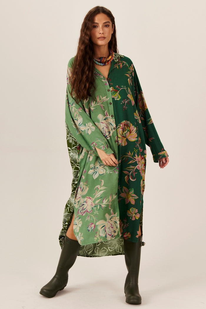 Chemise Midi Verde Patchwork Yacamim N5