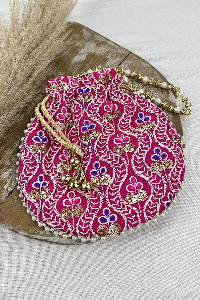 Bolsa Tipo Saco Rosa Pequena Bordada Yacamim #202