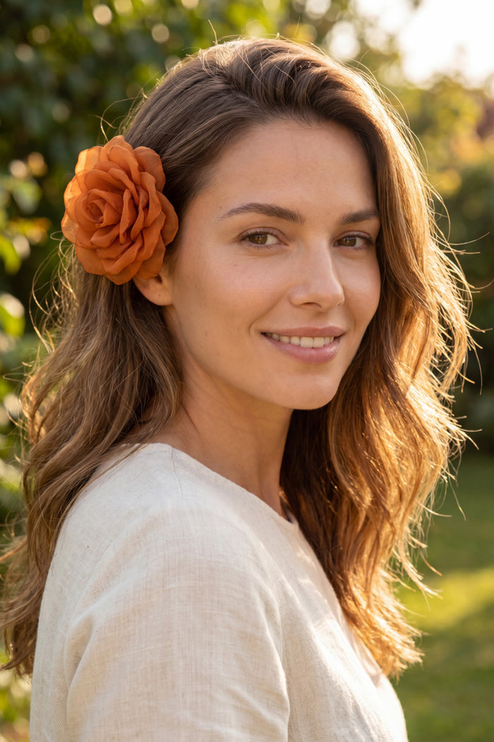 Presilha De Cabelo Flor De Tule Laranja Yacamim #1032