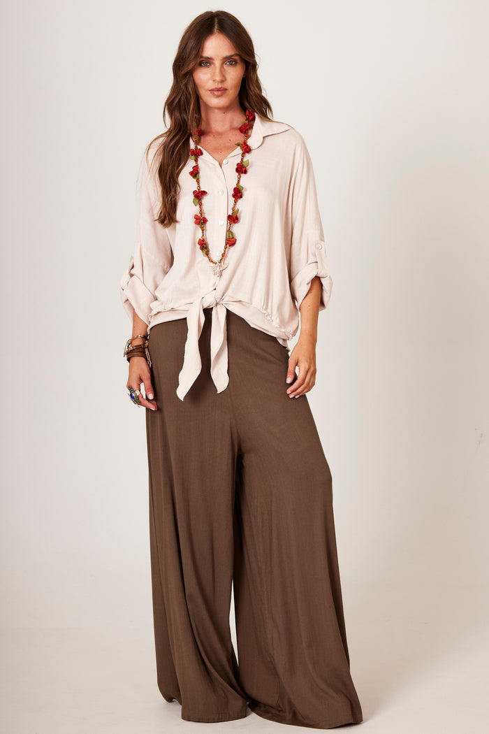 Calça Pantalona Verde Musgo Yacamim I10 Liso