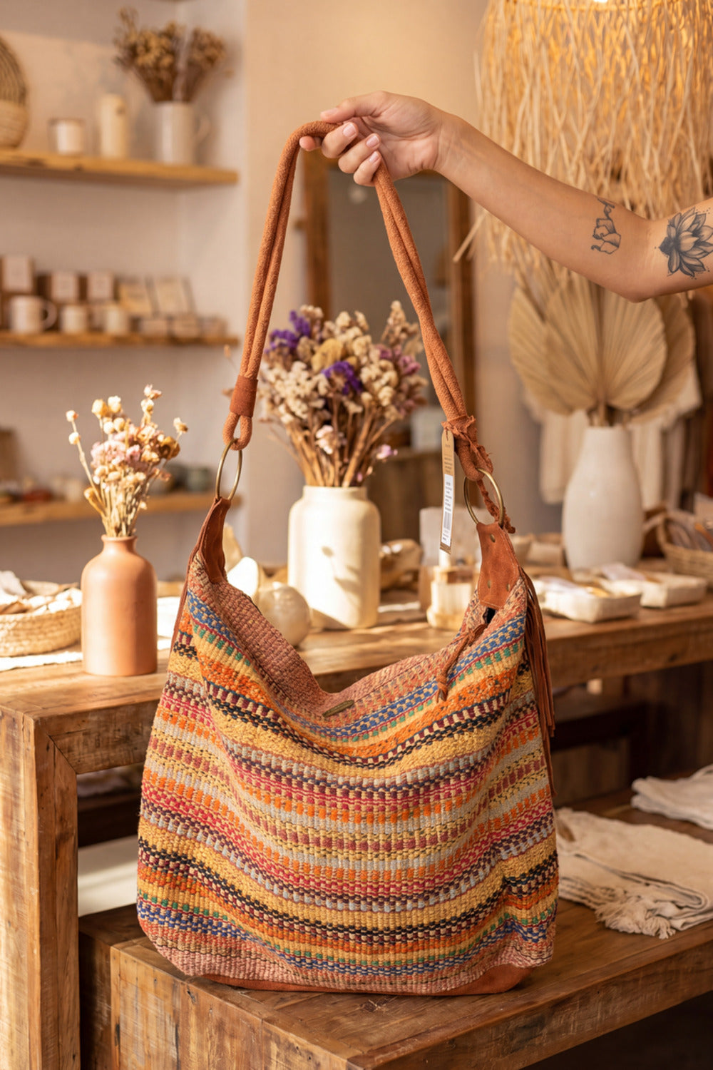 Bolsa De Tear Grande Colorida Corda Laranja Yacamim