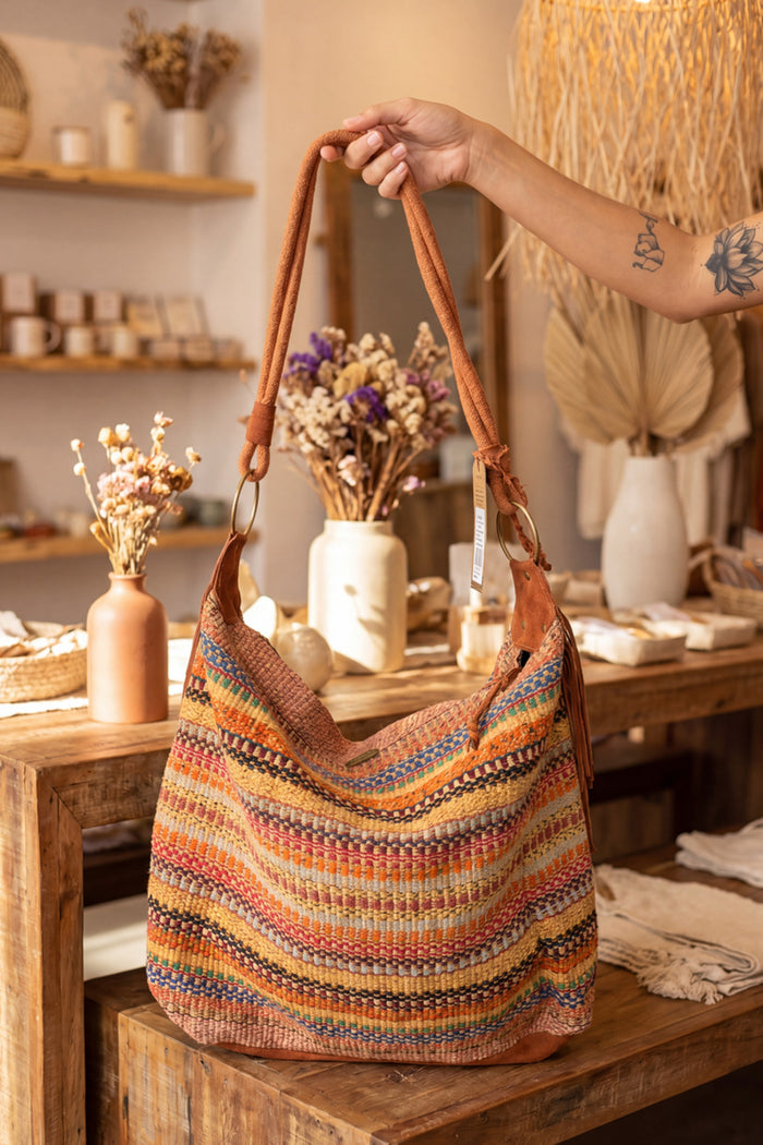 Bolsa De Tear Grande Colorida Corda Laranja Yacamim
