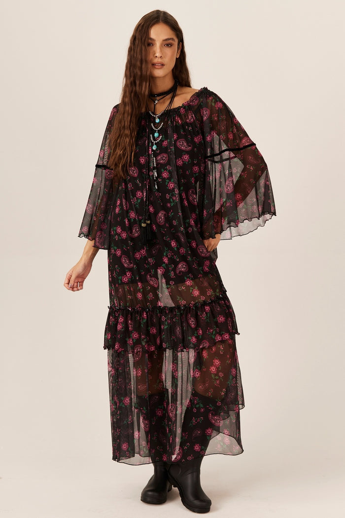 Vestido Longo Ciganinha Tule Paisley Yacamim T7