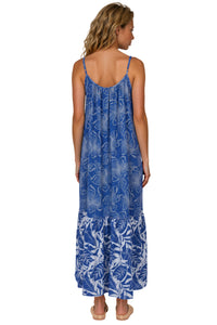 Vestido Midi De Alças Reguláveis Azul Estampado Yacamim C24