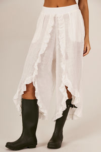 Calça Com Babados E Bolsos Branca Yacamim G7