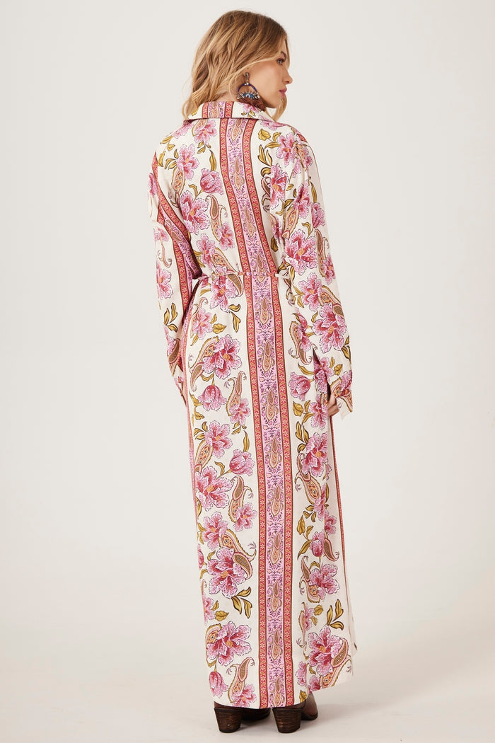 Chemise Longo Transpassado Rosa Estampa Paisley Yacamim M3