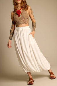 Saia Midi De Linho Com Bolsos Branca Yacamim G3