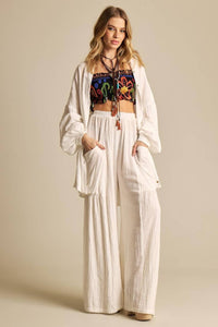 Calça Pantalona Com Elástico No Cós Branco Yacamim A9