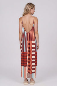 Vestido Longo De Alças Reguláveis Vermelho Estampa Geométrica Yacamim C9