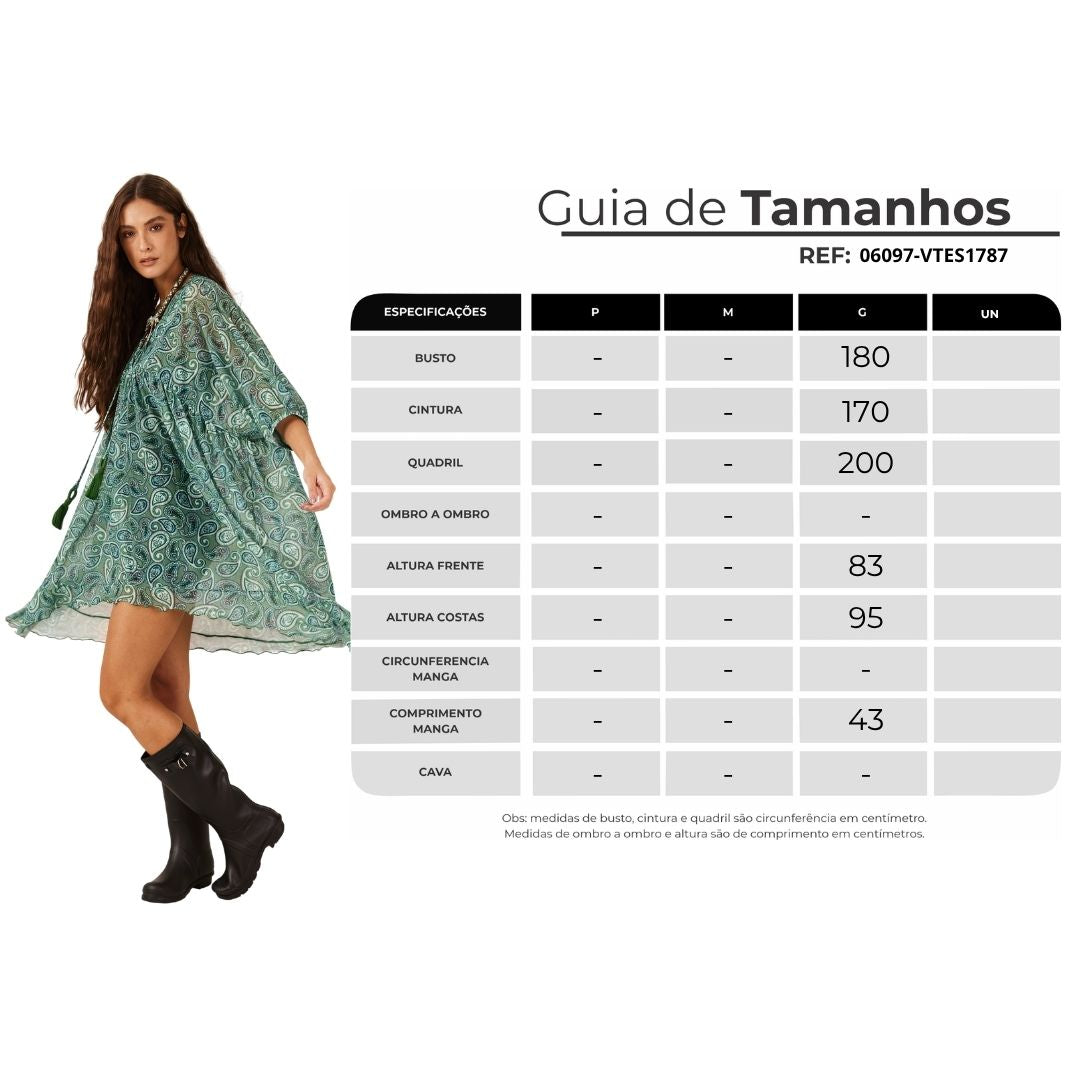 Vestido Curto Tule Verde Paisley Yacamim E7