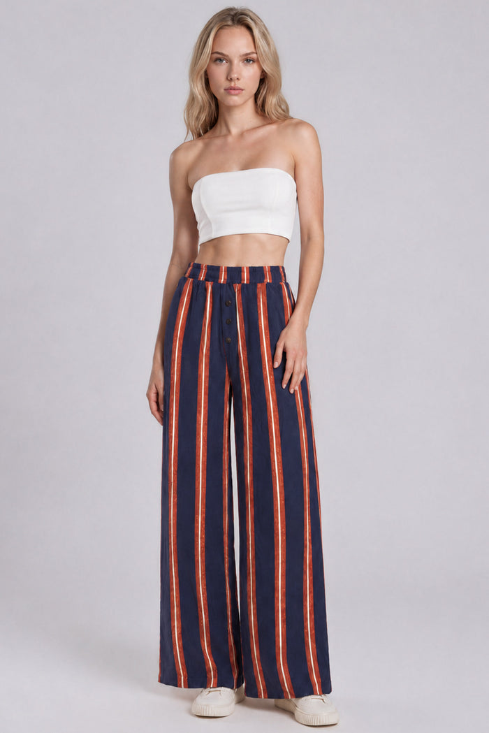 Calça Pantalona Azul Marinho E Vermelha Listrada Yacamim S6