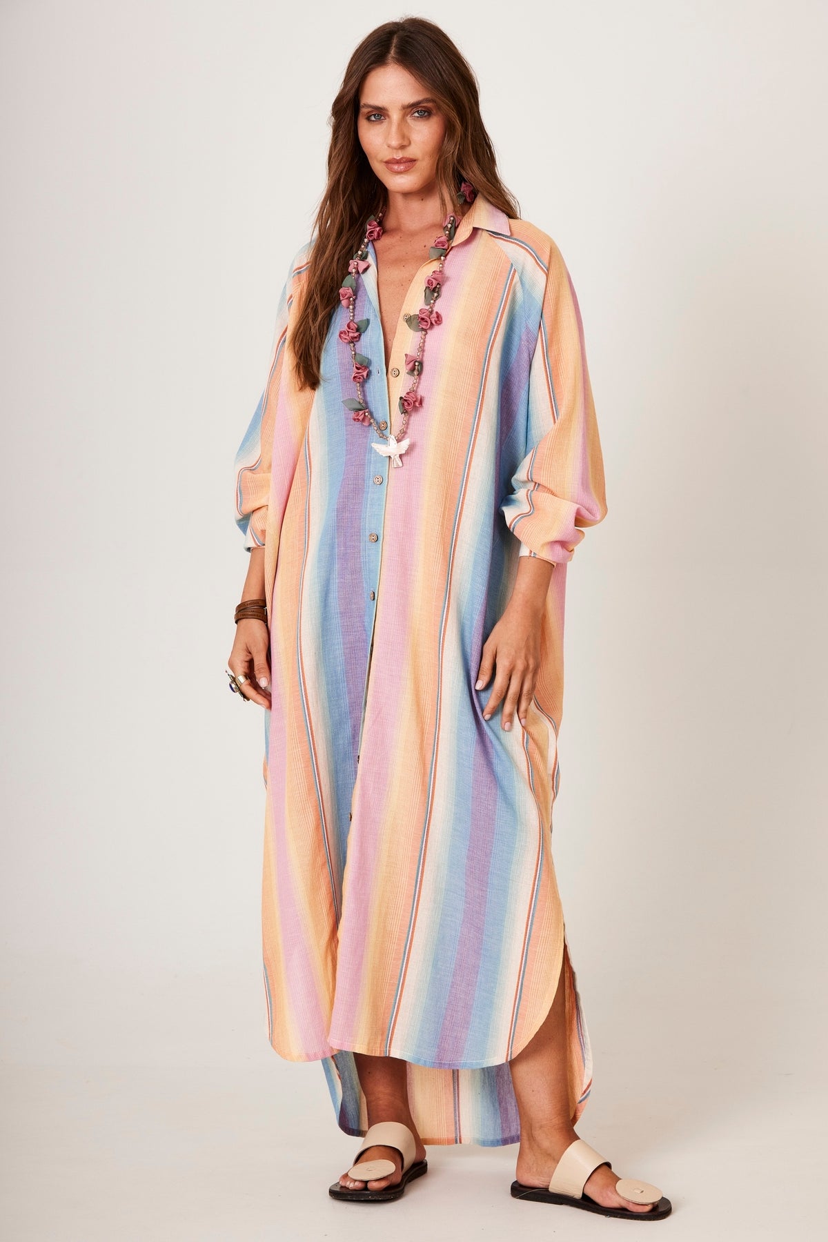 Chemise Amplo Com Mangas Raglan Listrado Colorido Yacamim P10