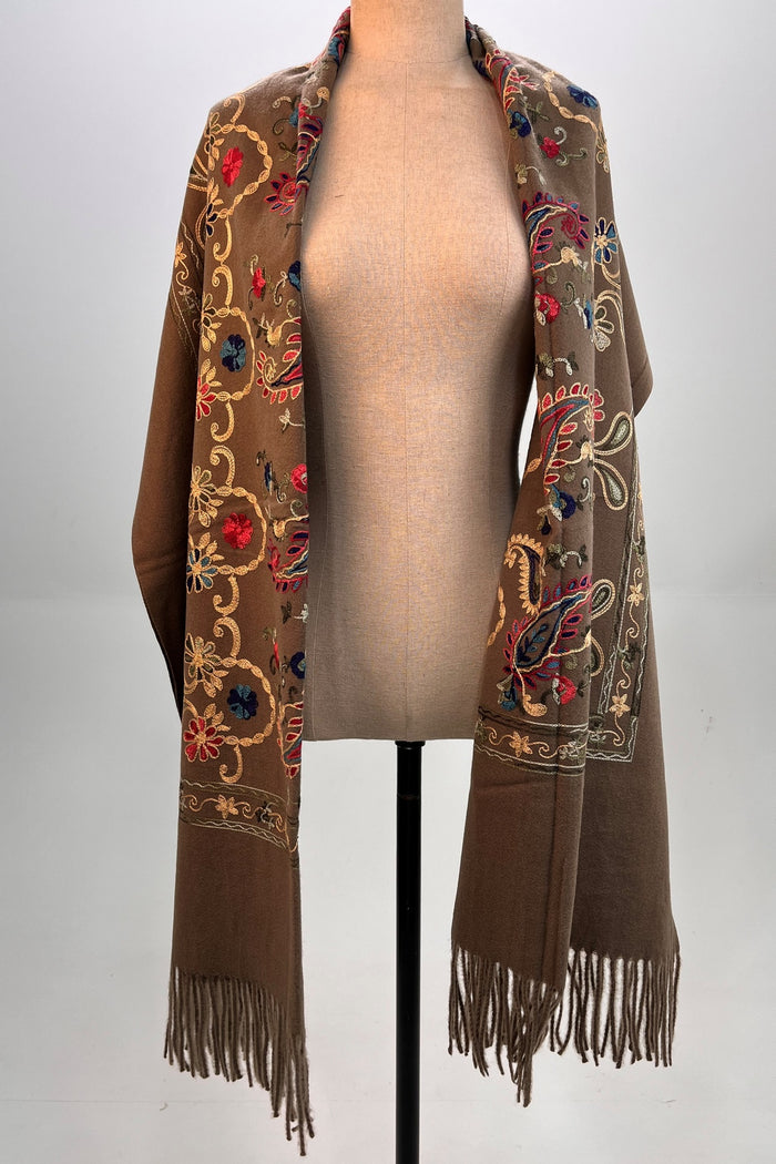 Cachecol Cashmere Marrom Bordado Yacamim #316