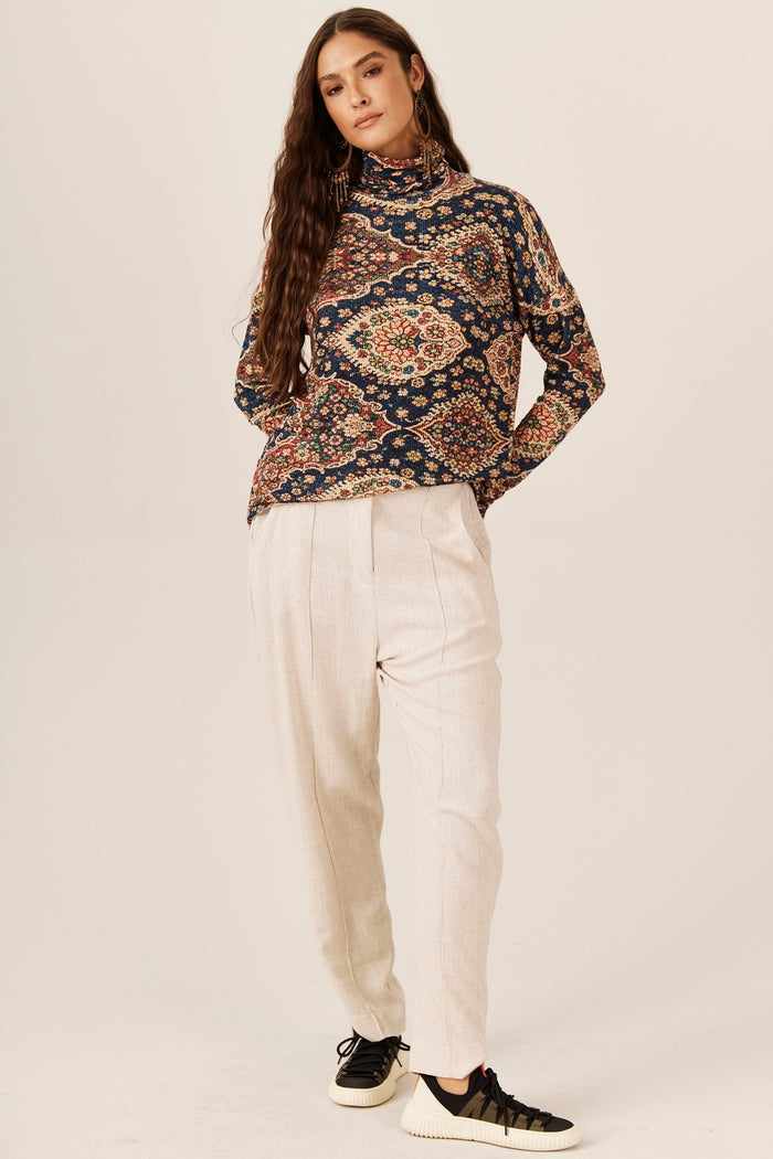 Calça De Alfaiataria De Viscolinho Bege Yacamim A10