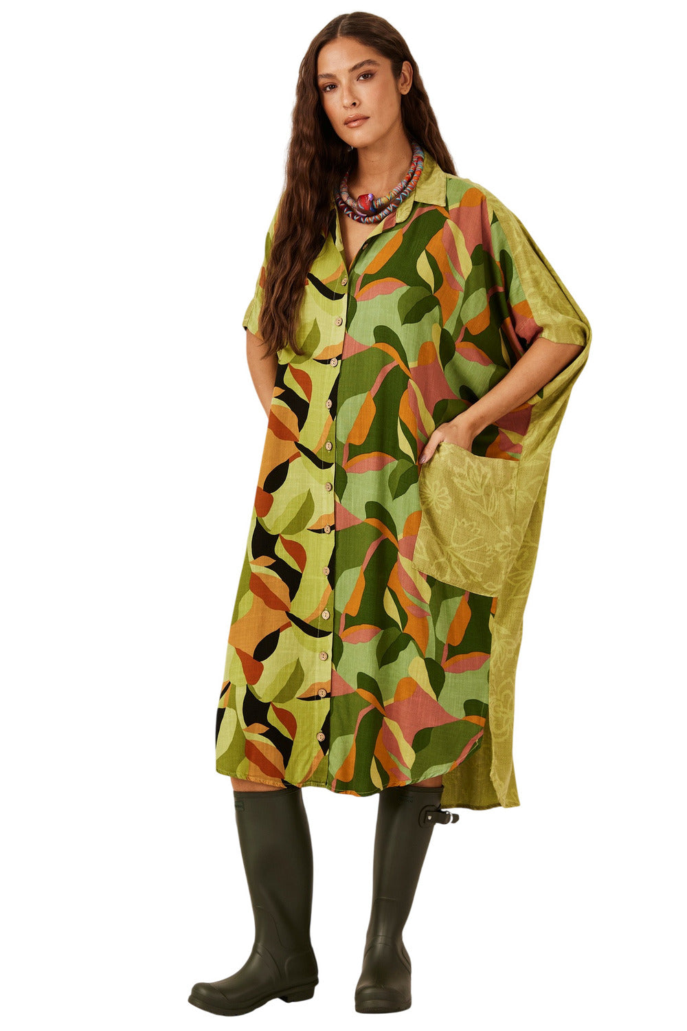 Chemise Midi Com Bolsões Patchwork Yacamim P7