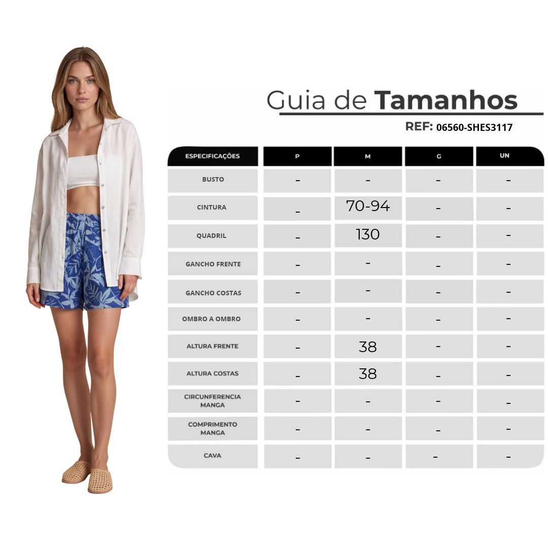 Shorts Com Elástico E Bolsos Azul Estampado Yacamim T6