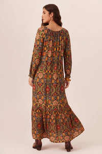 Vestido Longo Manga Longa Estampado Yacamim D1