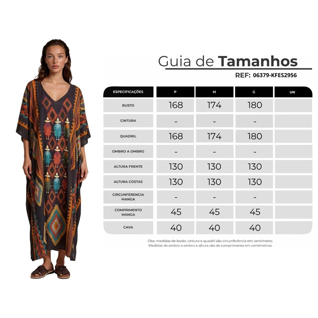 Kaftan Midi Marrom Escuro Estampado Coleção Peru Yacamim K9