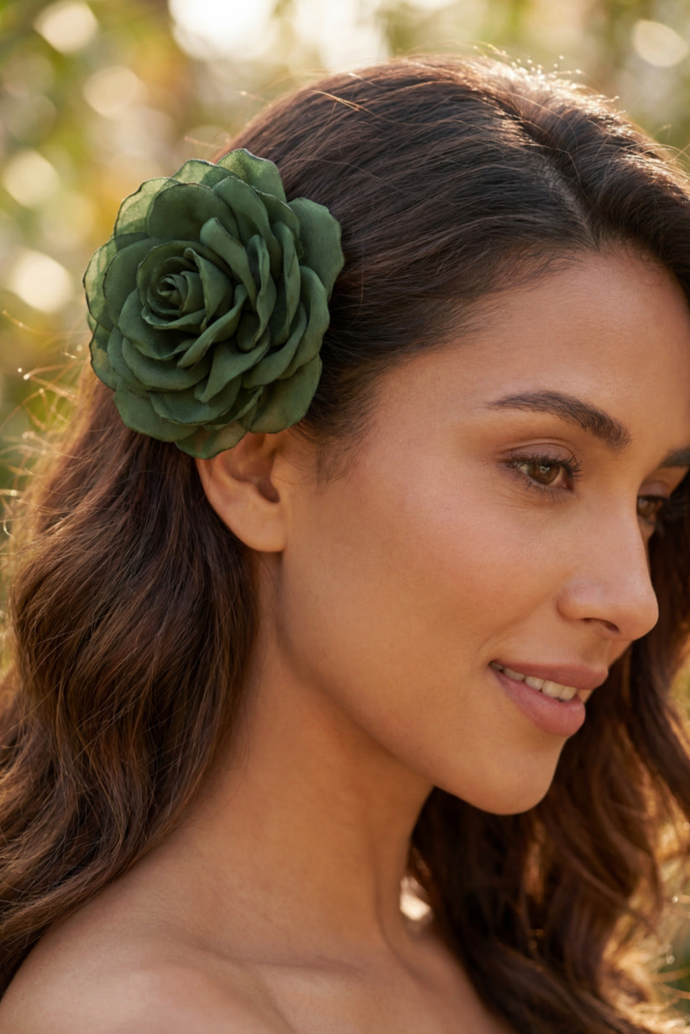 Presilha De Cabelo Flor De Tule Verde Escuro Yacamim #855