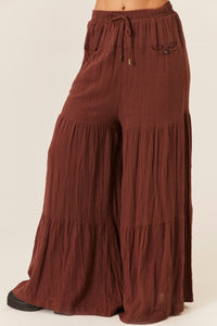 Calça Pantalona 100% Algodão Gaze Marrakesh Marrom Yacamim G3