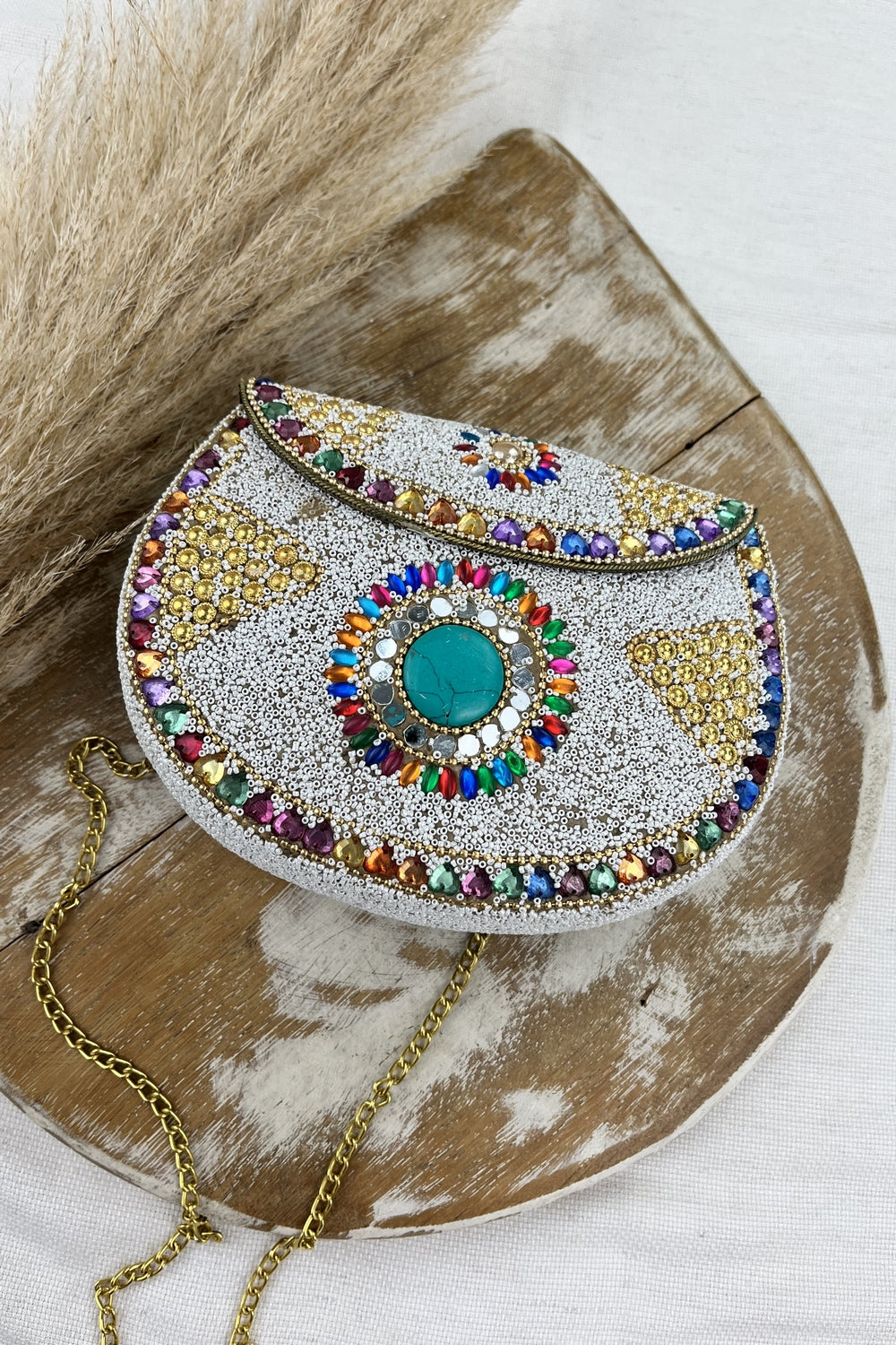 Bolsa De Mão Artesanal Mosaico Branca Yacamim #185