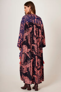 Kimono Longo Preto E Rosa Estampado Yacamim J6