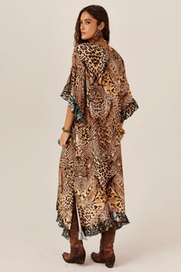 Kaftan Amplo Onça Animal Print Yacamim J5