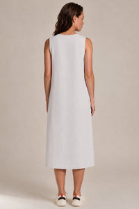 Vestido Regata Midi Viscolinho Com Bolsos Cinza Claro Yacamim E14