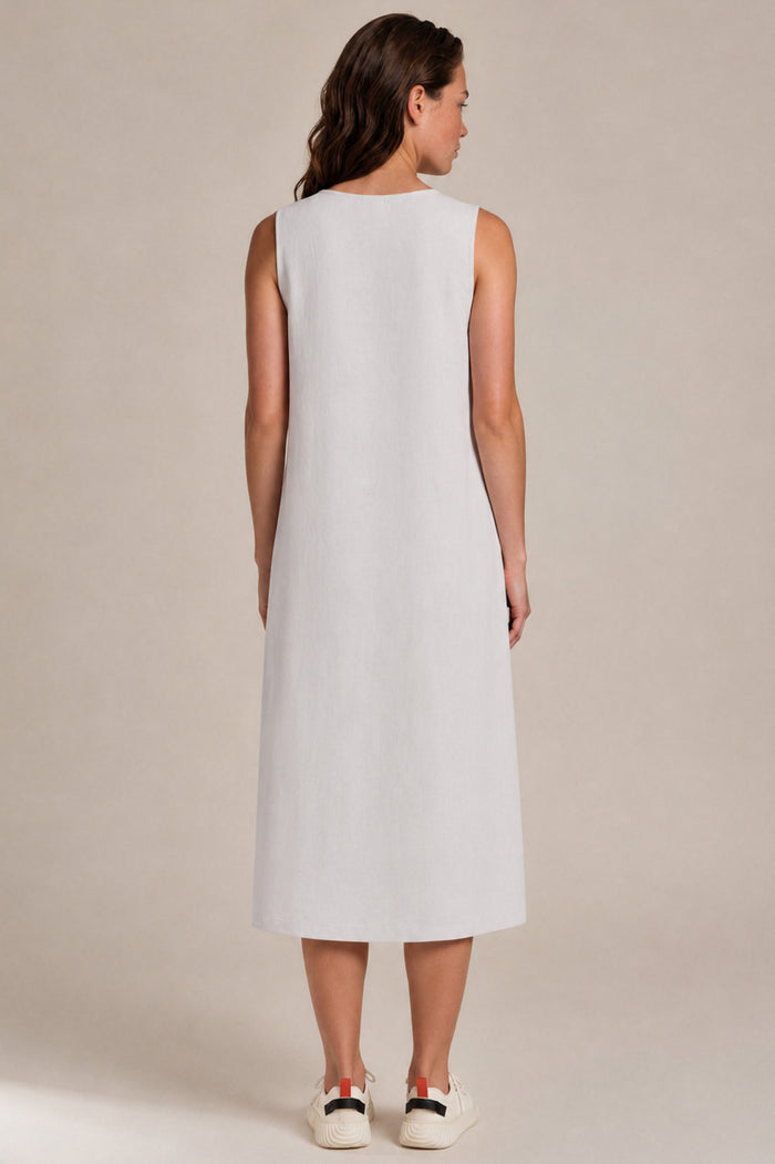 Vestido Regata Midi Viscolinho Com Bolsos Cinza Claro Yacamim E14