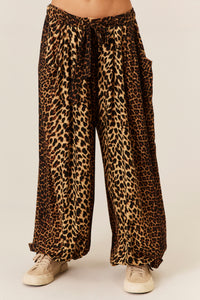 Calça Cintura Baixa Com Cordão Animal Print Yacamim H5