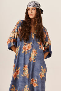 Chemise Midi Azul Petróleo Estampa Paisley Yacamim P8