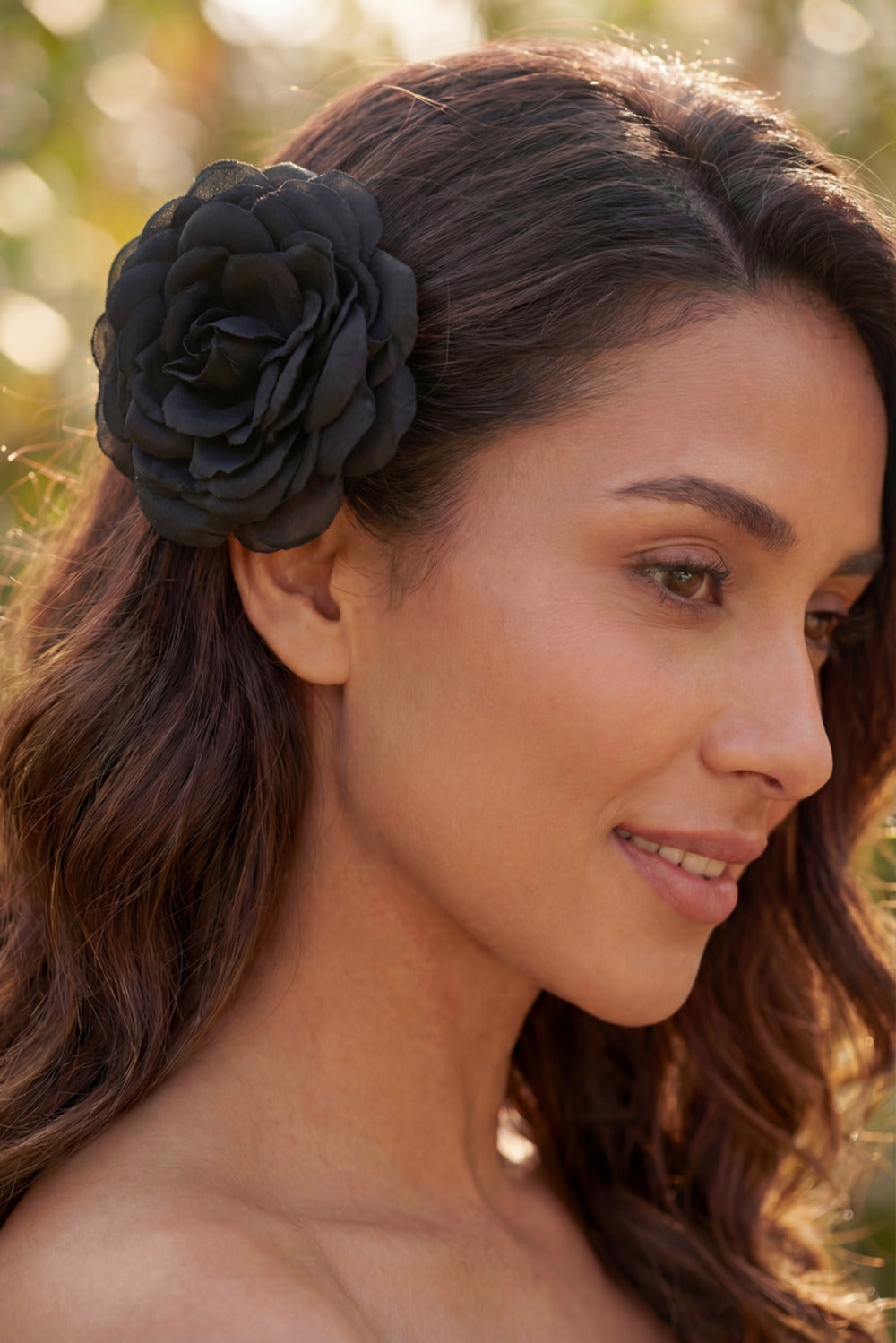 Presilha De Cabelo Flor De Tule Preta Yacamim #859